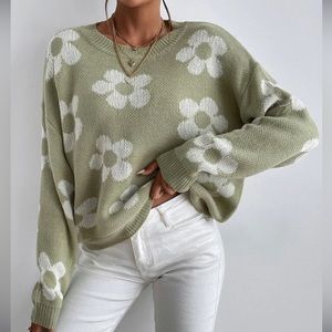 SHEIN Essnce Floral Pattern Drop Shoulder Sweater XS
